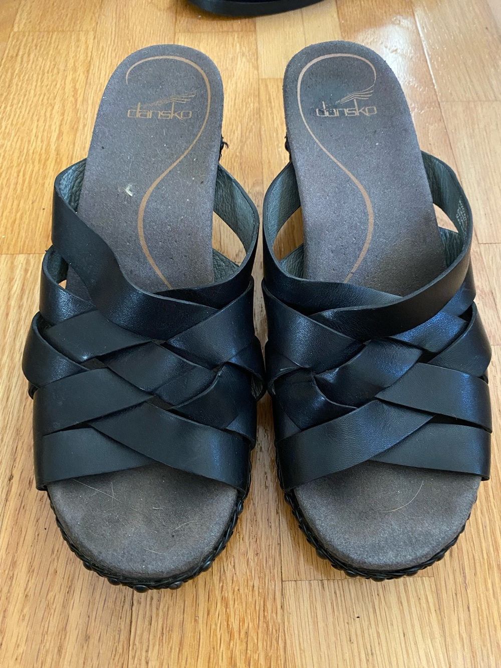 Dansko Black Woven Leather Slide Mules